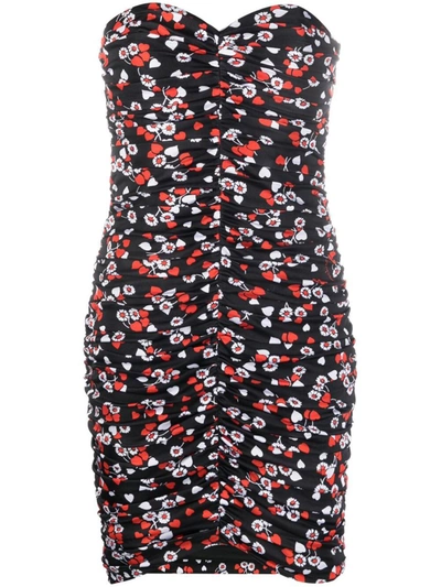 Moschino Floral-print Strapless Minidress In Black