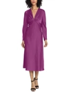 Maggy London Twist V-neck Long Sleeve Midi Dress In Purple