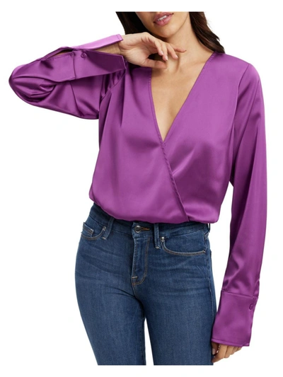 Good American Womens Blouson Cuffed Blouse In Purple