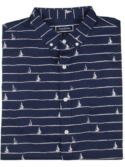 Club Room Mens Collared Cotton Button-down Shirt In Blue