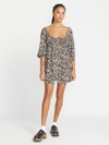 Volcom Juniors Womens Floral Print Above The Knee Babydoll Dress In Brown