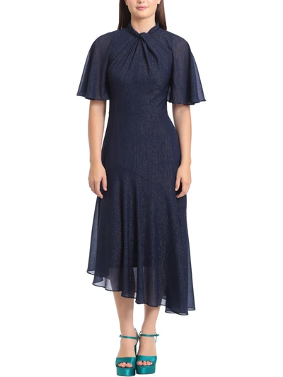 Maggy London Womens Shimmer Asymmetric Midi Dress In Blue