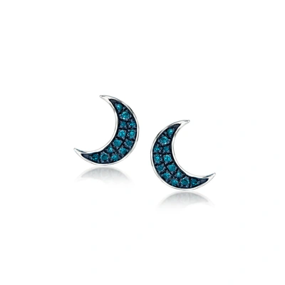 Rs Pure By Ross-simons Blue Diamond Moon Stud Earrings In Sterling Silver