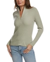 VINCE RIBBED MOCK NECK WOOL & CASHMERE-BLEND 1/2-ZIP SWEATER
