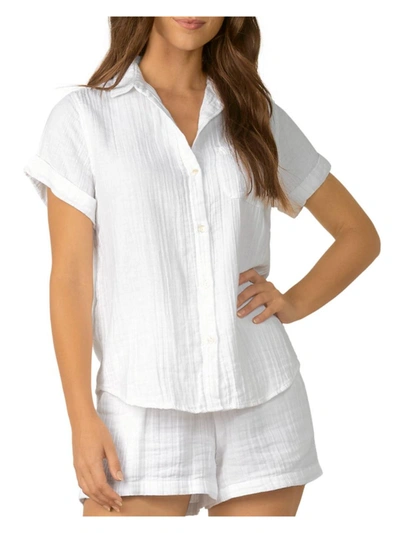 Elan Womens Collared Pocket Button-down Top In White