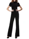 Alice And Olivia Jorah Womens Velvet Puff Sleeves Jumpsuit In Black