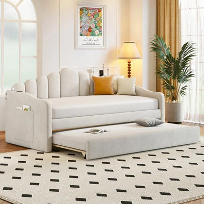 Simplie Fun Twin Size Upholstered Daybed With Trundle In Neutral