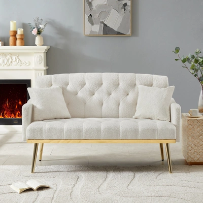 Simplie Fun Cream White Teddy Fabric 2 Seater Sofa