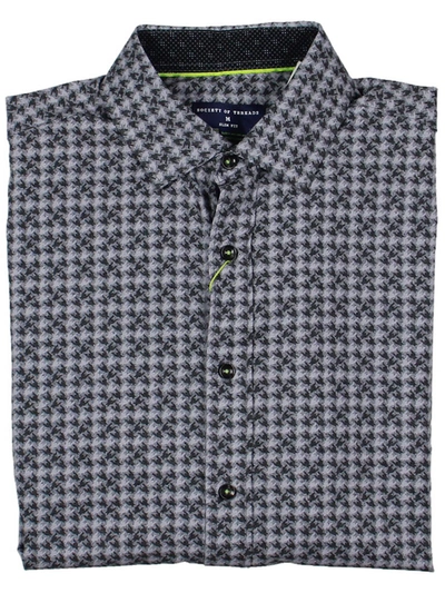 Society Of Threads Mens Houndstooth Wrinkle Free Button-down Shirt In Grey