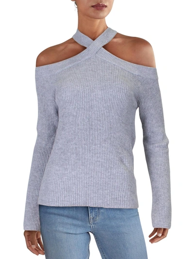 1.state Womens Cold Shoulder Ribbed Knit Pullover Sweater In Silver