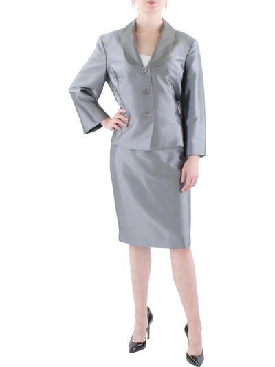 Le Suit Womens 2pc Peplum Skirt Suit In Silver