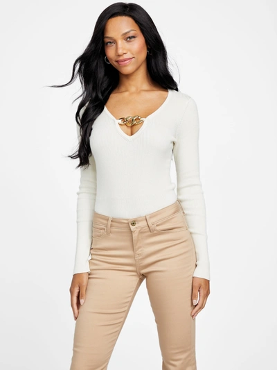 Guess Factory Nancy Chain Sweater Top In White
