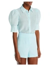 ALICE AND OLIVIA WOMENS HOUNDSTOOTH COLLLARED BLOUSE
