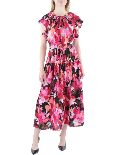 Maggy London Womens Floral Ruffled Midi Dress In Multi