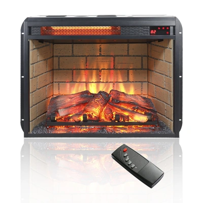 Simplie Fun 23 Inch Electric Fireplace Insert, Ultra Thin Heater With Log Set & Realistic Flame, Remote Control In Black