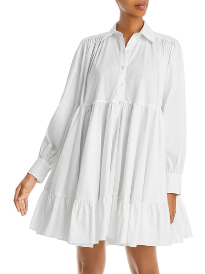 Charina Sarte Malaya Womens Cotton Ruffled Trim Shirtdress In White
