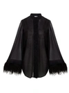 Oseree 'lumière' Black Relaxed Shirt With Tonal Feathers In Polyamide Blend Woman