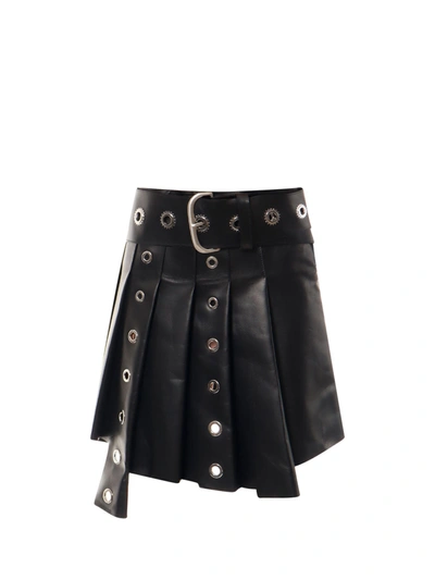 OFF-WHITE LEATHER SKIRT WITH BELT AND METAL DETAILS