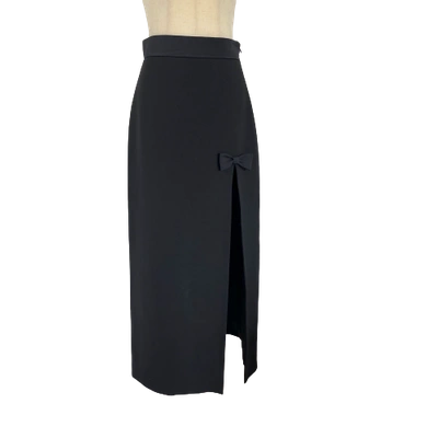 Pre-owned Miu Miu Black Long Wool Skirt With Bow Detail