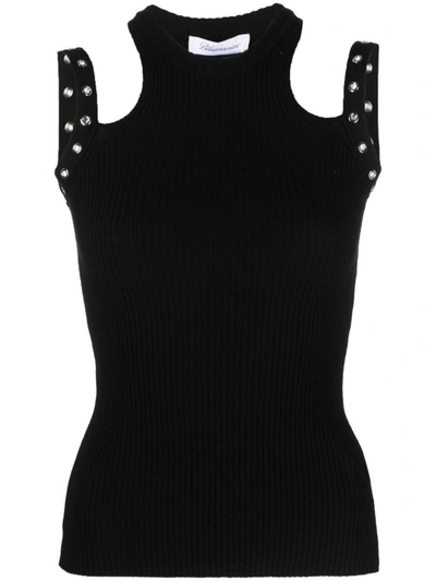 Blumarine Knit Top Featuring Sleeves And Button Embellishments In Black