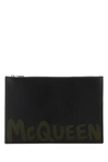 Alexander Mcqueen Leather Clutch With Mcqueen Graffiti Logo In Black