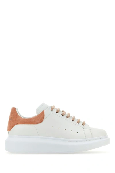 Alexander Mcqueen Woman White Leather Sneakers With Pink Suede Heel