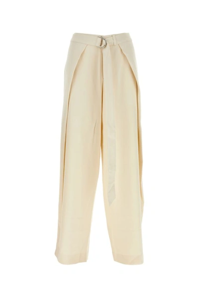 AMI ALEXANDRE MATTIUSSI AMI WOMAN IVORY VISCOSE BLEND WIDE-LEG PANT