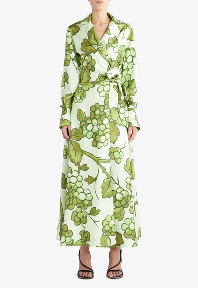 Etro Berry Print Wrap Maxi Dress In Green