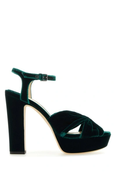 Jimmy Choo Woman Bottle Green Velvet Heloise Sandals