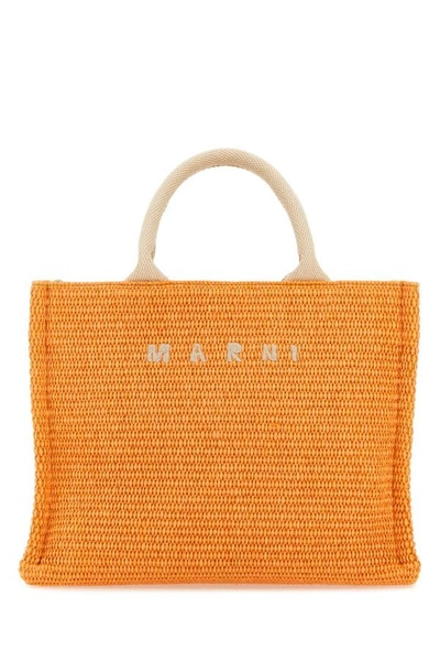 Marni Small Raffia Tote Bag In Orange