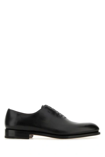 FERRAGAMO SALVATORE FERRAGAMO MAN BLACK LEATHER ANGIOLO LACE-UP SHOES