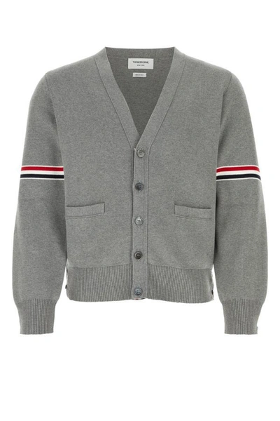 Thom Browne Man Grey Cotton Milano Stitch Cardigan In Grey