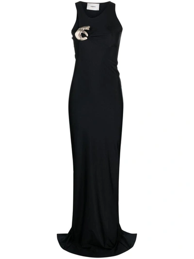 Coperni Logo-plaque Draped Gown In Black