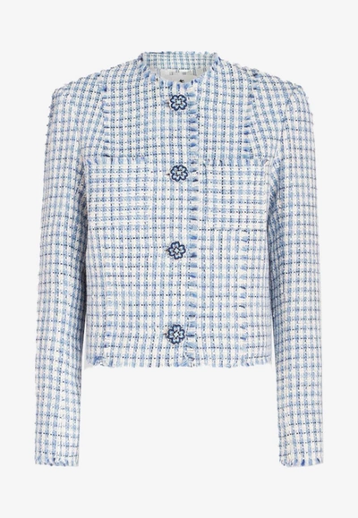 Etro Round-neck Tweed Jacket In Light Blue