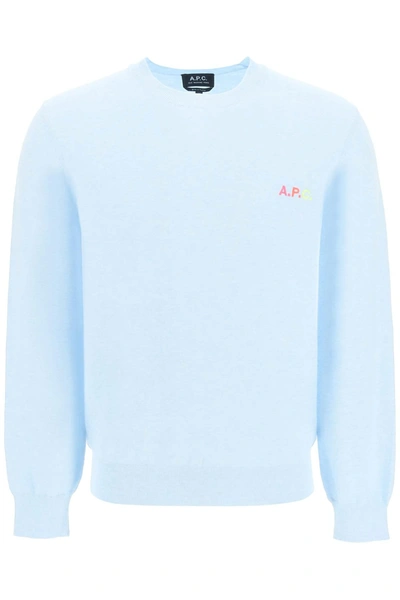 Apc A.p.c. 'martin' Pullover With Logo Embroidery Detail In Light Blue
