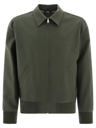 Apc Sutherland Casual Jacket In Green Cotton