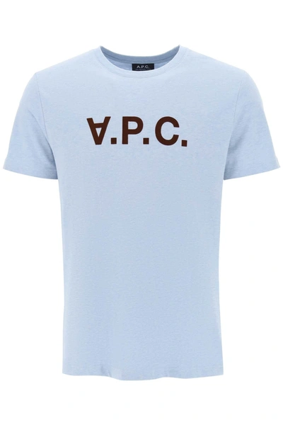Apc V.p.c. Flocked-logo T-shirt In Light Blue