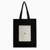 Y-3 ADIDAS Y 3 BLACK LEATHER AND CANVAS TOTE BAG WITH LOGO
