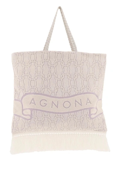 Agnona Cotton Tote Bag In Malva (white)