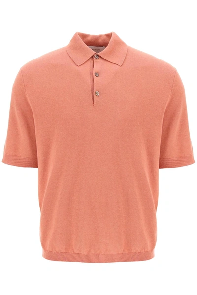 Agnona Linen And Cotton Jersey Polo In Red,orange