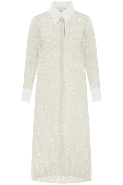 AGNONA AGNONA LINEN, CASHMERE AND SILK KNIT SHIRT DRESS