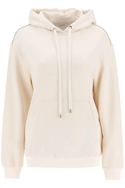 Agnona Logo Hoodie In Beige