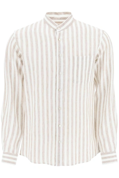 Agnona Striped Linen Shirt In Bianco
