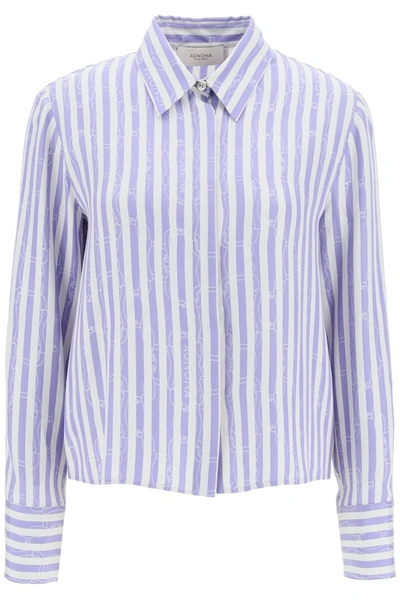 AGNONA AGNONA STRIPED SHIRT WITH RIBBON MOTIF