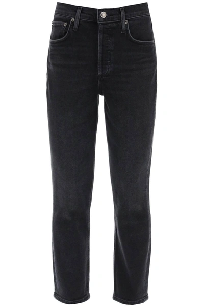 Agolde Riley High Waisted Cropped Jeans In Black
