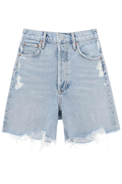 Agolde Stella Distressed Organic Denim Shorts In Light Blue