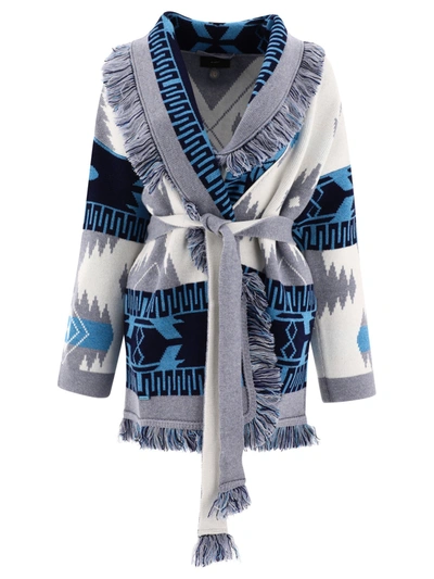 Alanui Bandana Jacquard Cardigan In White Ice