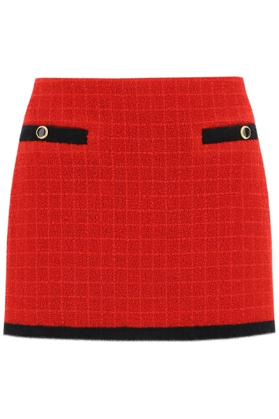 Alessandra Rich Embellished Cotton-blend Tweed Mini Skirt In Red