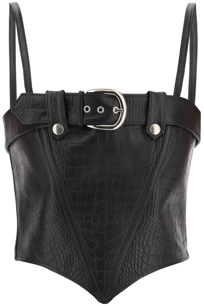 ALESSANDRA RICH ALESSANDRA RICH CROCO PRINT LEATHER BUSTIER TOP