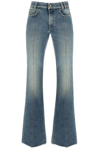 Alessandra Rich Flared Jeans With Crystal Rose In Blue
